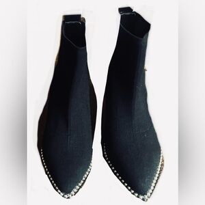 BCBGeneration Black Pointed Sock Booties with Silver Stud Trim